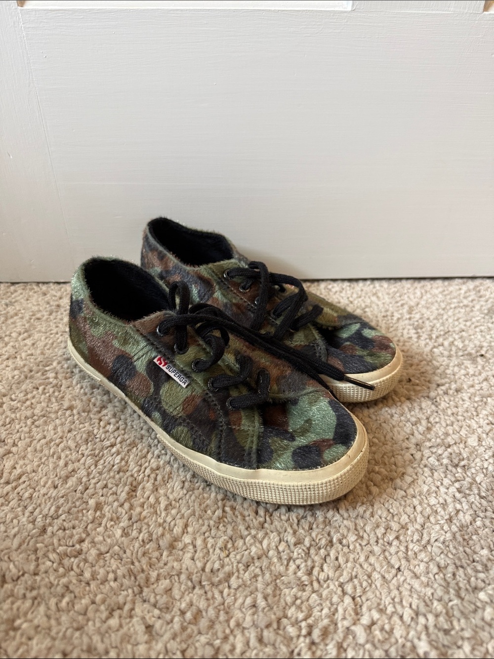 Superga Camouflage Lace-Up Sneakers in Green and Brown